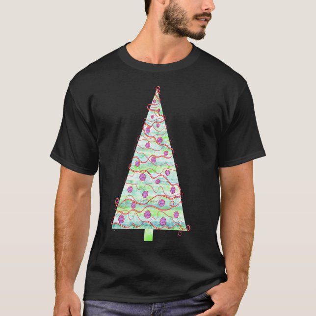 T-shirt Aquarelle Arbre de Noël Léger Mint Gree (Devant)
