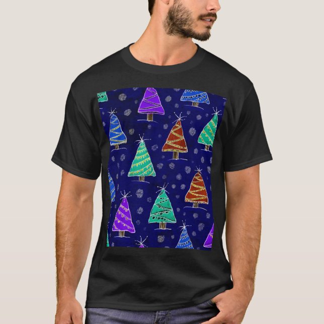 T-shirt Aquarelle Arbres de Noël : Motif forestier. (Devant)