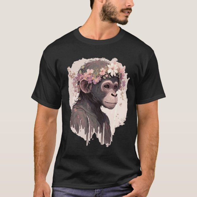 T-shirt Aquarelle artistique Fleur de singe Couronne Flora (Devant)