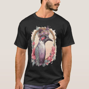 T-shirt Aquarelle Artistique Pic Oiseau Fleur Couronne P