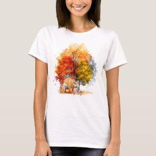 T-shirt Aquarelle Automne Chien Design - Corgi