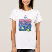 Aquarelle Bateau et poisson