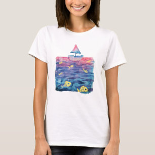 T-shirt Aquarelle Bateau et poisson