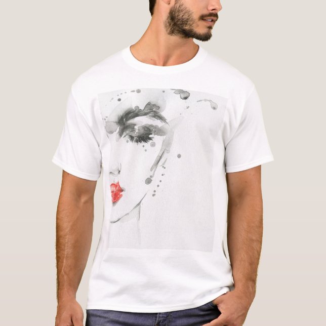 T-shirt Aquarelle Beauté : Illustration de portrait fémini (Devant)