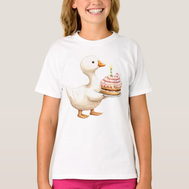T-shirt Aquarelle Bébé Oie blanche Anniversaire fête migno (Devant)