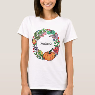 T-shirt Aquarelle Belle couronne Citrouille avec feuille