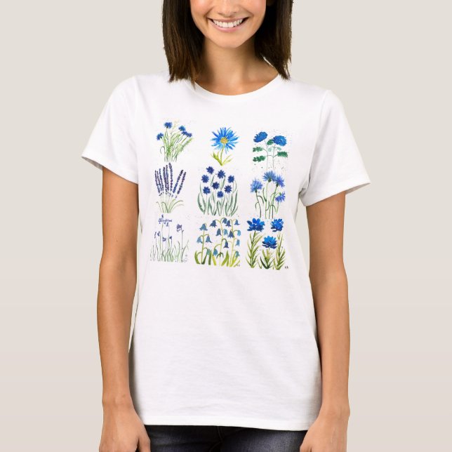 T-shirt Aquarelle Blue Flowers Collection Chic Rustique (Devant)