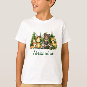T-shirt Aquarelle Bois Animaux Forêts Arbres Enfants