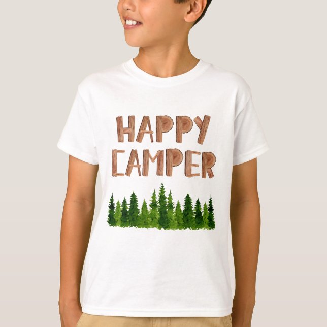 T-shirt Aquarelle Bois Joyeux Camper Pine Trees (Devant)