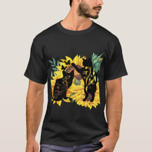 T-shirt Aquarelle Bouquet de tournesol Chat Silhouette flo