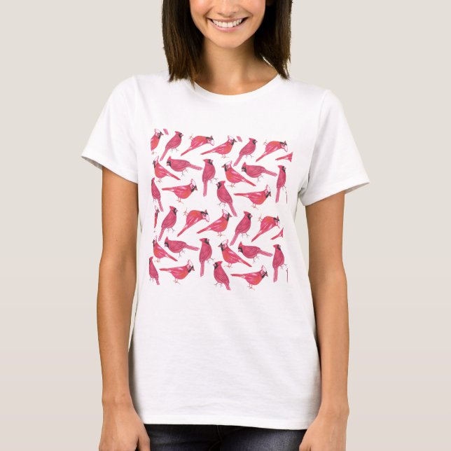 T-shirt Aquarelle cardinale ou cardinale du nord d'oiseau (Devant)