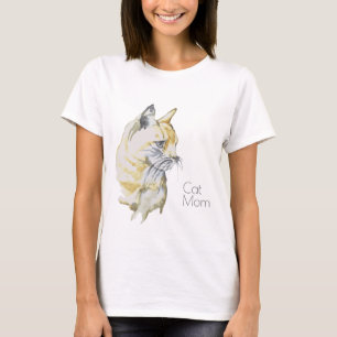 T-shirt Aquarelle Chat Orange Blanc Tabby "Cat Maman"