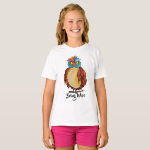 T-shirt Aquarelle Chouette magique avec plumes arc-en-ciel