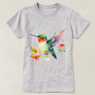 T-shirt Aquarelle Colibri Aux Fleurs Colorées