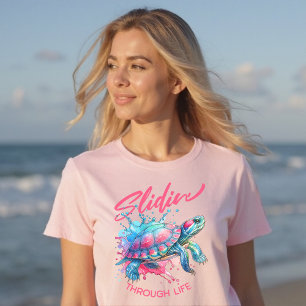 T-shirt Aquarelle colorée à travers la tortue de vie