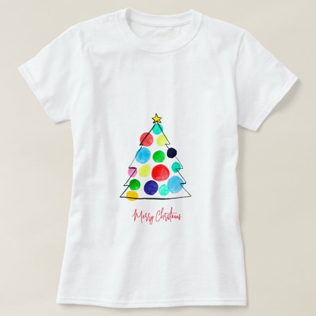 T-shirt Aquarelle colorée du sapin de Noël (Design devant)