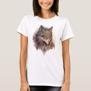 T-shirt Aquarelle colorée Wolf et Florals dans la nature