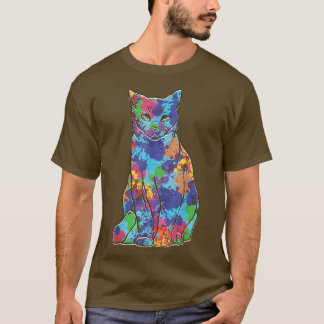 T-shirt Aquarelle cool Chat à thème coloré Art Style Kitt