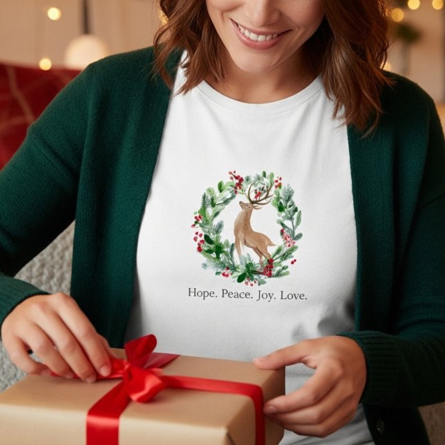 T-shirt Aquarelle couronne de Noël avec cerf coutume (Créateur téléchargé)