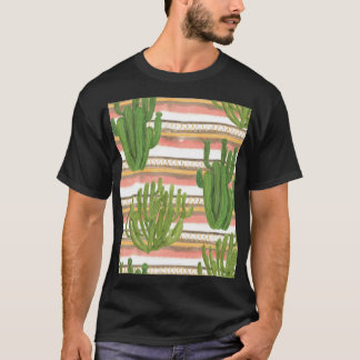 T-shirt Aquarelle de cactus, arrière - plan rayé, couche t