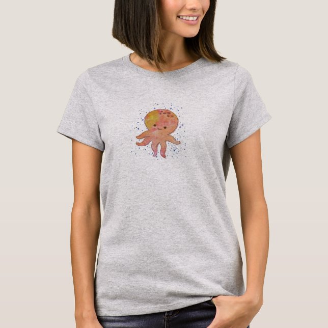 T-shirt Aquarelle de caricature de poulpe mignonne (Devant)