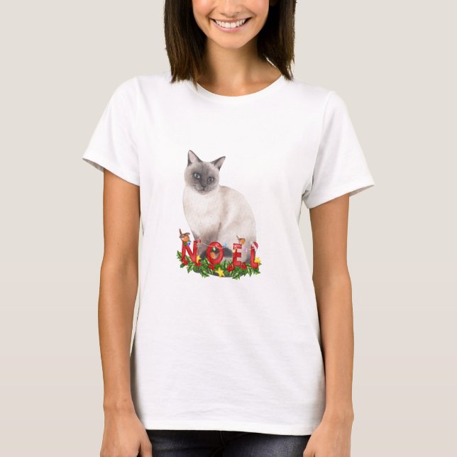 T-shirt Aquarelle de chat siamois de Noël (Devant)