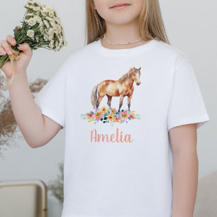 T-shirt Aquarelle de cheval Nom personnalisé Chemise de po