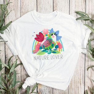 T-shirt Aquarelle de la nature Fleurs d'oiseaux Couleur ar