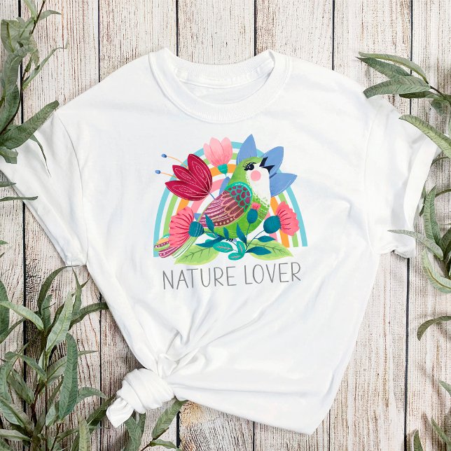 T-shirt Aquarelle de la nature Fleurs d'oiseaux Couleur ar (Créateur téléchargé)