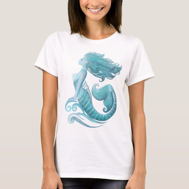 T-shirt Aquarelle de la silhouette de sirène (Devant)