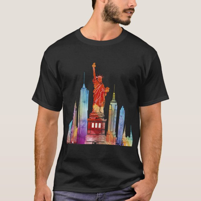 T-shirt Aquarelle de New York Statue de Liberty NYC (Devant)