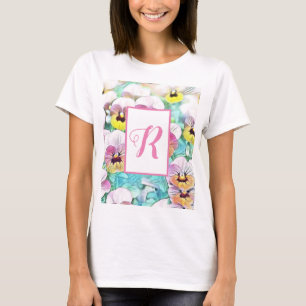 T-shirt Aquarelle de panneaux roses personnalisable monogr