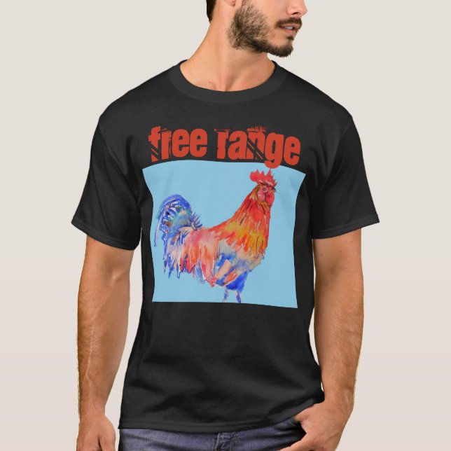 T-shirt Aquarelle de poulet à portée libre Cockerel (Devant)