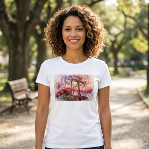 T-shirt Aquarelle de silhouette de valet avec drapeau amér