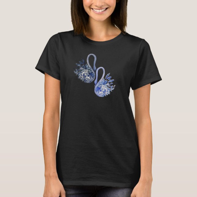 T-shirt Aquarelle des cygnes bleus artistiques (Devant)