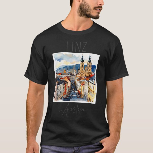 T-shirt Aquarelle Design De Linz - Autriche (Devant)