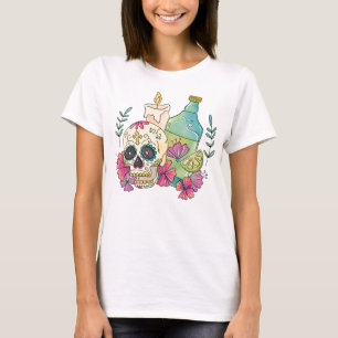 T-shirt Aquarelle Dia de los Muertos Crâne, Bougie, Boire