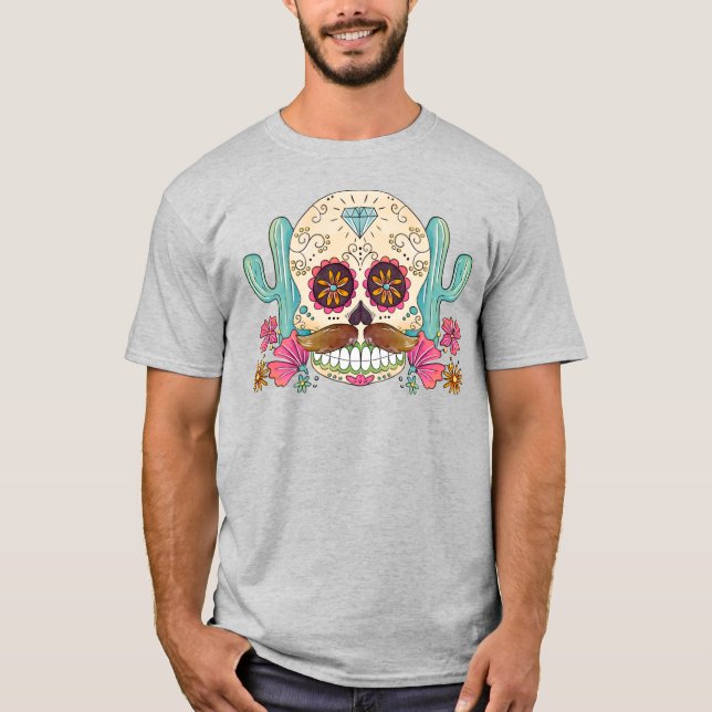 T-shirt Aquarelle Dia de los Muertos Skull & Cactus (Devant)