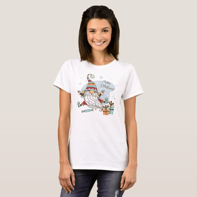 T-shirt Aquarelle Elf Beauté blanche et cadeaux de Noël (Devant entier)