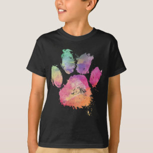 T-shirt Aquarelle Empreinte de patte chien chat Rainbow Ab