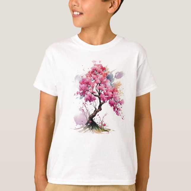 T-shirt Aquarelle en fleurs complètes Sakura Cherry Blosso (Devant)