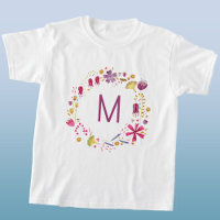 Aquarelle fleur sauvage Monogramme de couronne ini