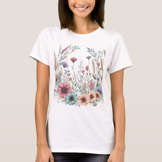 T-shirt Aquarelle fleurs pastel en Candy Land (Devant)