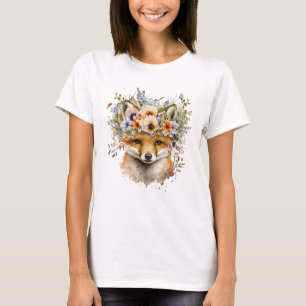 T-shirt Aquarelle Floral Fox Cute