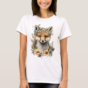 T-shirt Aquarelle Floral Fox Cute