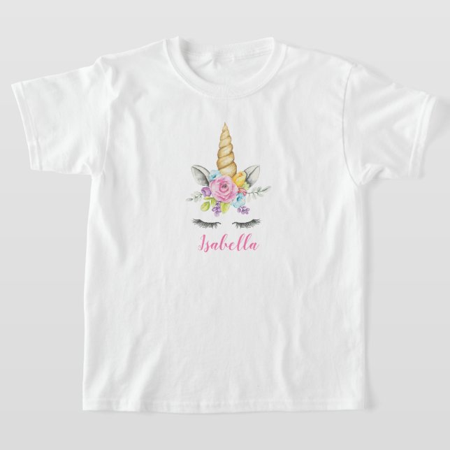 T-shirt Aquarelle Floral Unicorne Personnalisée (Poser)