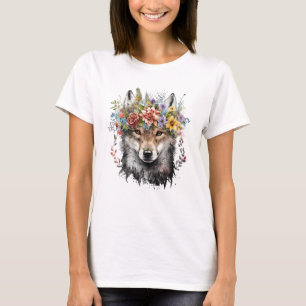 T-shirt Aquarelle Floral Wolf