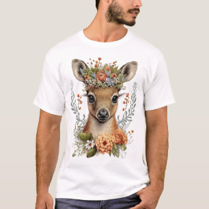 T-shirt Aquarelle florale cerf mou
