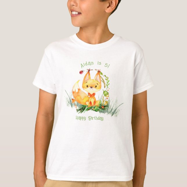 T-shirt Aquarelle Forêt Forêt Forêt Fox mite Anniversaire (Devant)