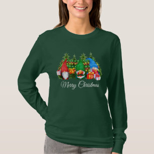 T-shirt Aquarelle Gnomes Joyeux Noël Vert Long W